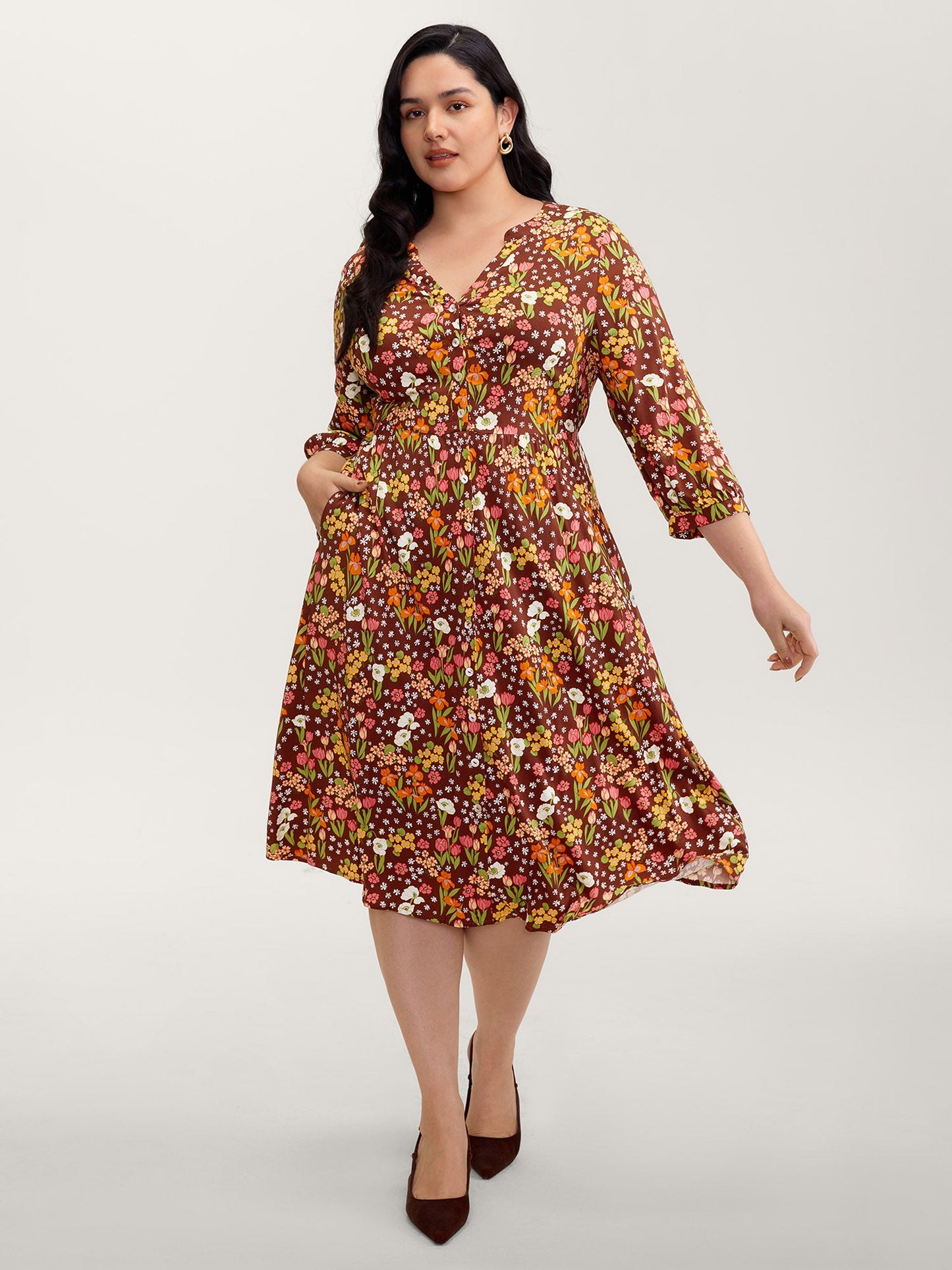 Rayon Floral Print Midi Dress