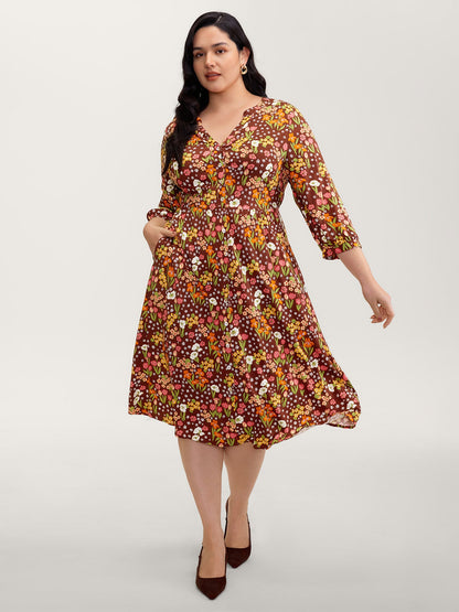 Rayon Floral Print Midi Dress