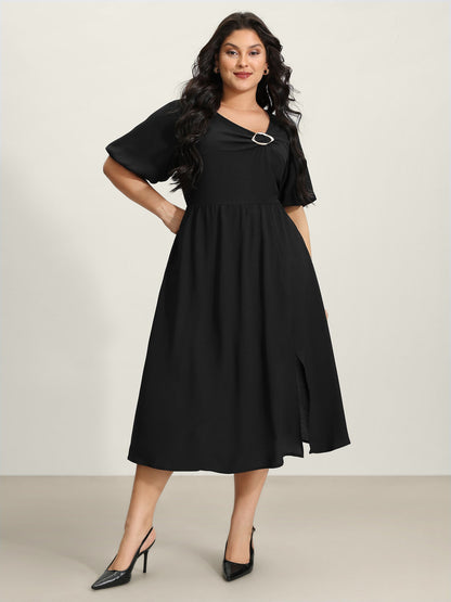 Metal Detail Asymmetrical Neckline Maxi Dress