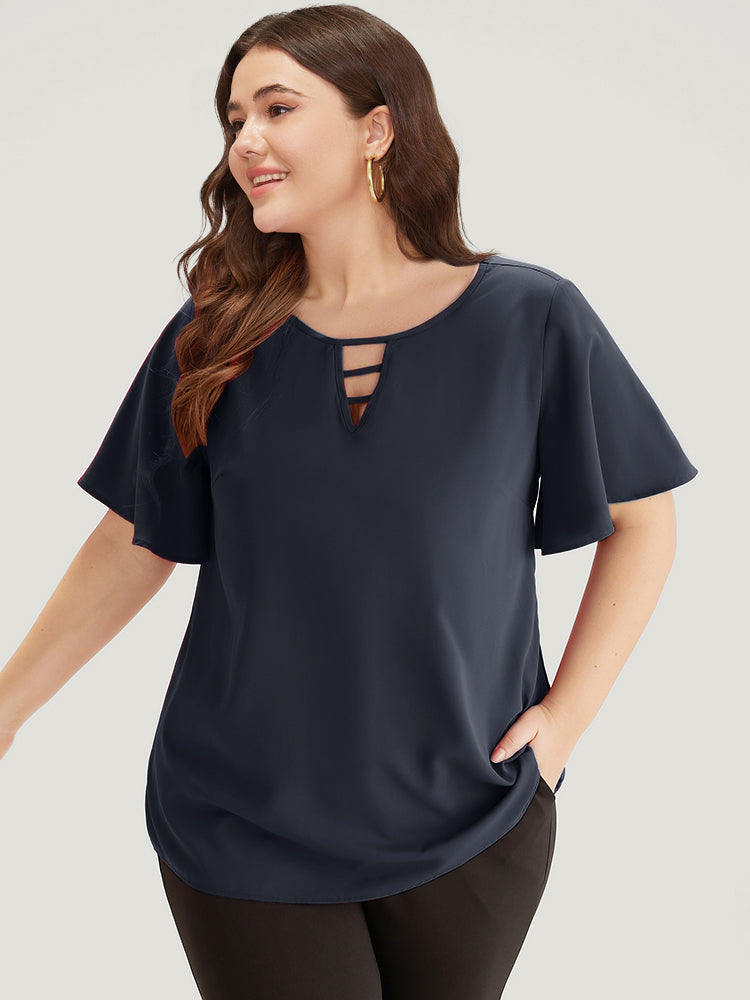Plain Ruffle Sleeve Cut Out Blouse