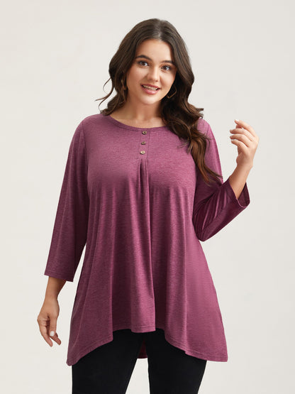 Button-Front High Low Hem Knit Top