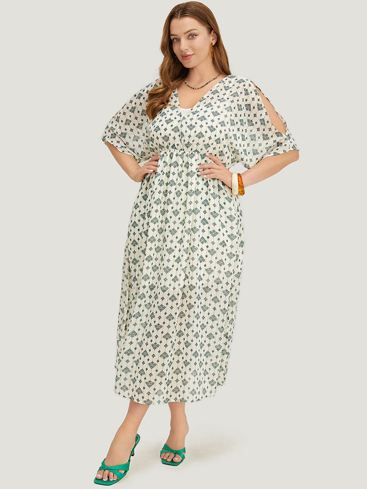 Bandana Dolman Sleeve Pocket Cold Shoulder Split Dress
