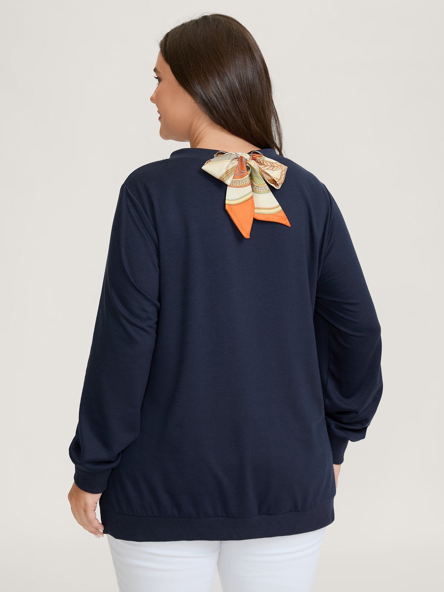 Back Silk Scarf Bow-Tie Detachable Sweatshirt