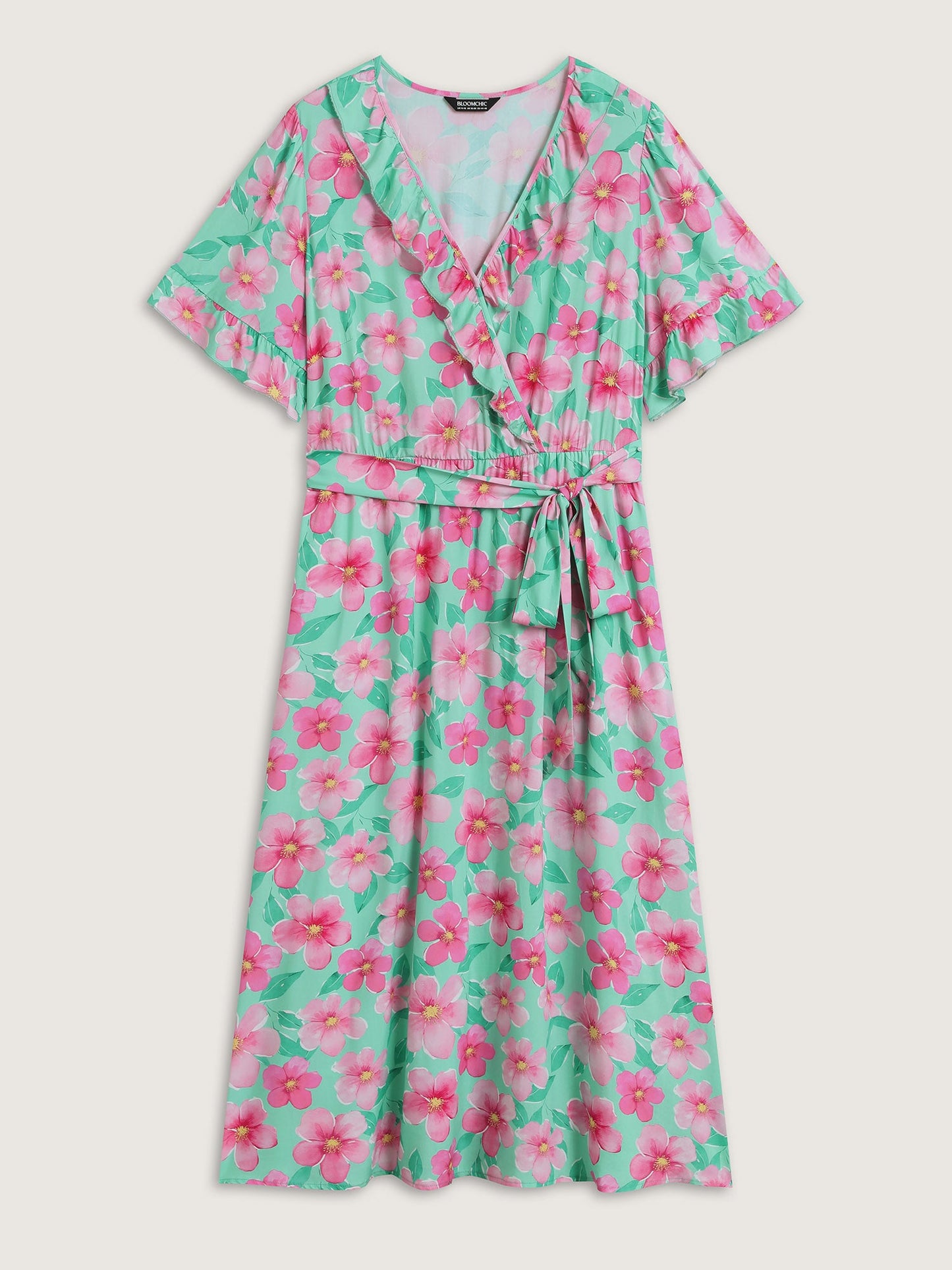 Rayon Floral Print Pockets Midi Dress