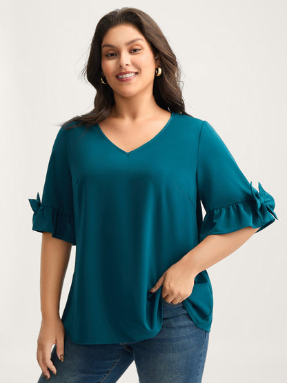 Ruffled 3D Bow Detail Solid Blouse