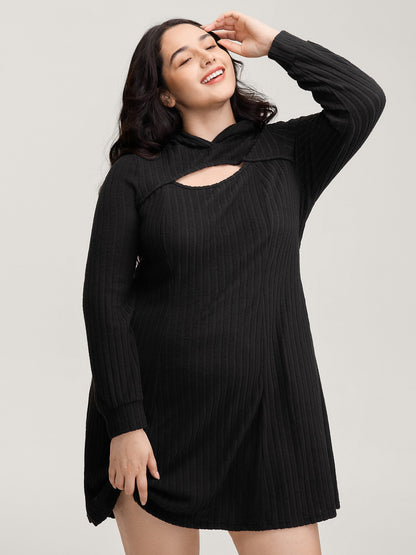 Textured Neck Cut-Out A-Line Midi Dress