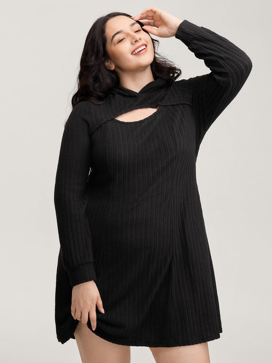 Textured Neck Cut-Out A-Line Midi Dress
