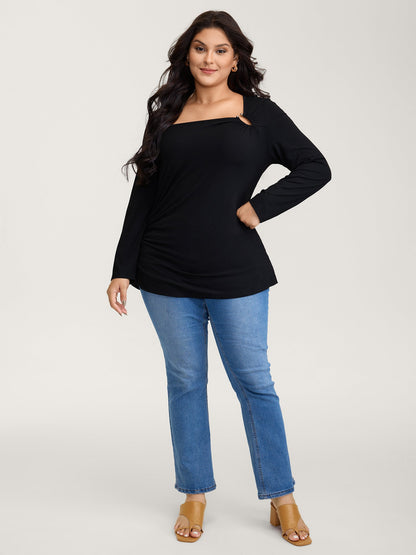 Stretchy Fitted Cut-Out Solid T-Shirt