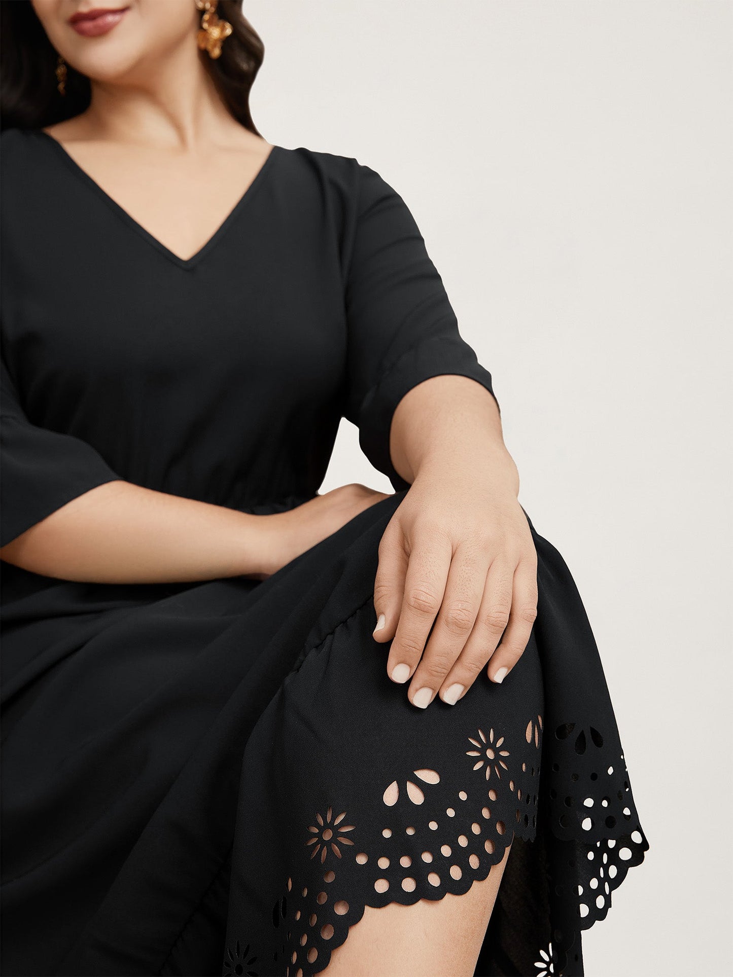 Cut-Out Waist-Defining Ruffled Midi Dress