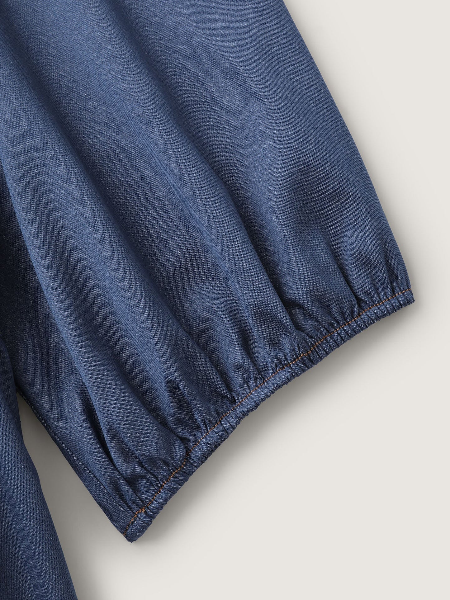 Relaxed-Fit Denim-Style Neck Tie Blouse