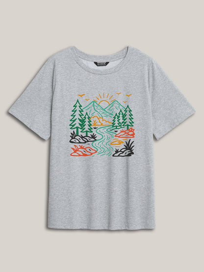 Mountain View Print Round Neck T-Shirt