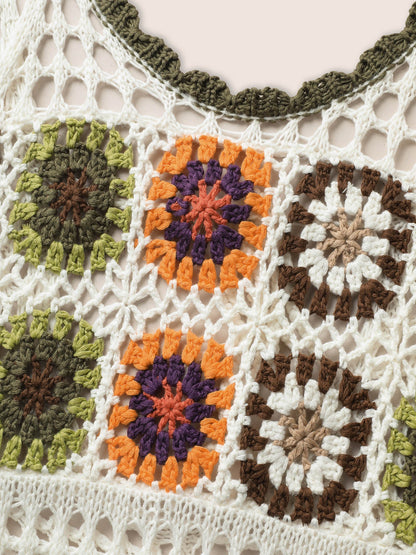 Crochet Floral Texture Cut Out Swim Cover Up