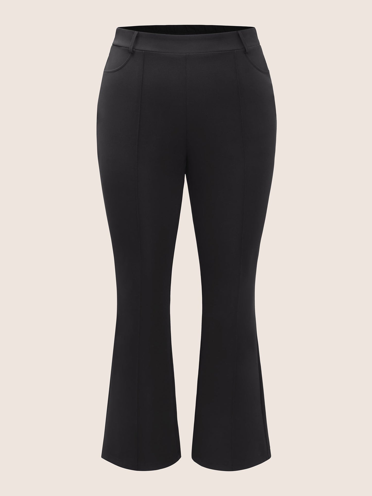 Solid High Rise Elastic Waist Flare Leg Pants