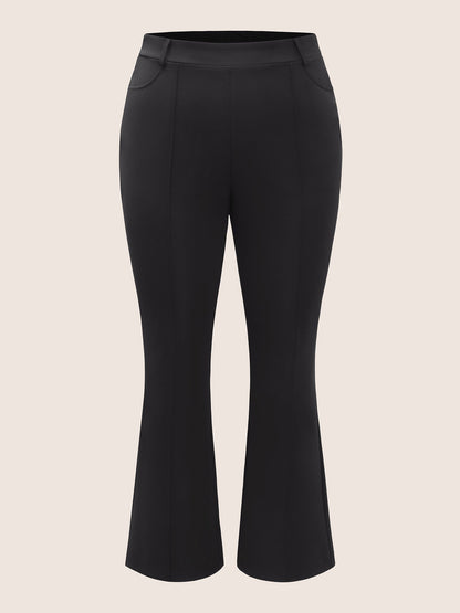 Solid High Rise Elastic Waist Flare Leg Pants