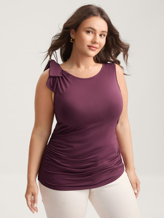 Bow-Tie Ruched Waist Solid Tank Top