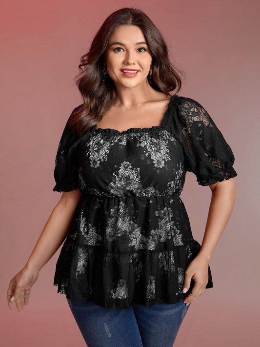 Midnight Florals Tiered Lace Knit Top