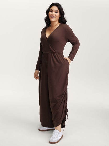 Easy peezy Stretchy Cross-Wrap Drawstring Hem Jumpsuit