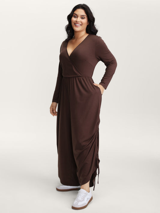 Easy peezy Stretchy Cross-Wrap Drawstring Hem Jumpsuit