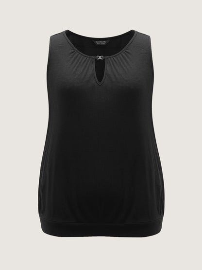 Waffle Grid Neck Cut-Out Tank Top