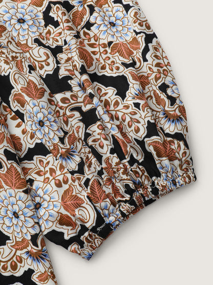 Floral Print Pleated Flowy Blouse