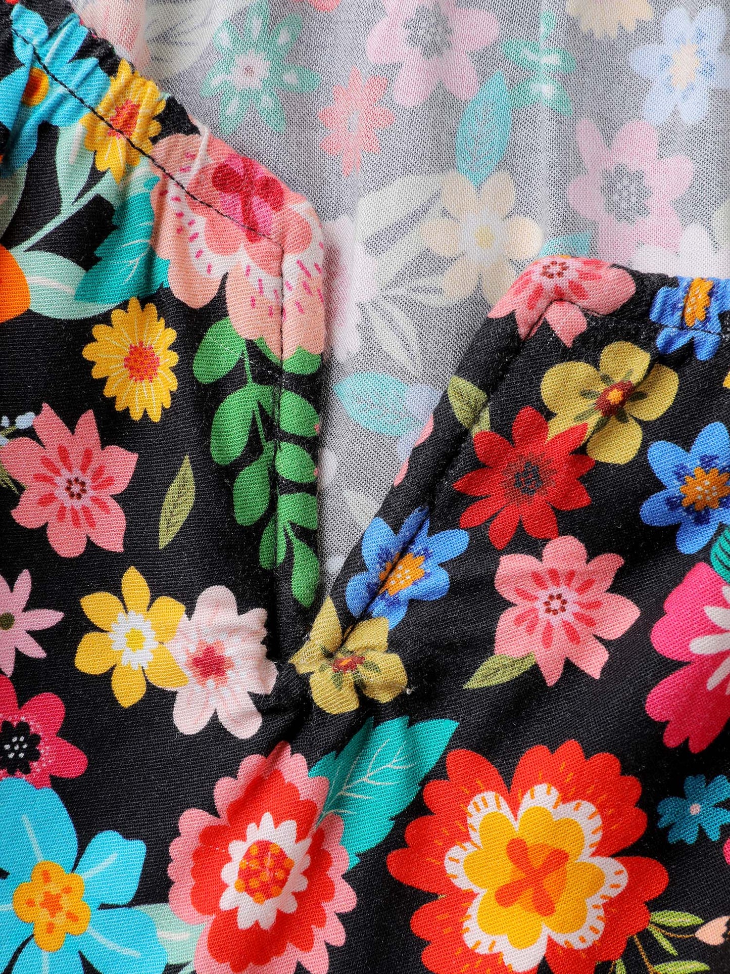 Colorful Floral Print Cinched-Flared Blouse