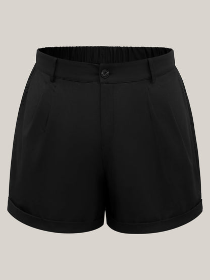 Rolled Hem Straight-Leg Solid Pants