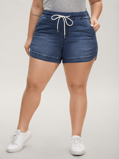 Pull-On Drawstring Waist Denim Shorts