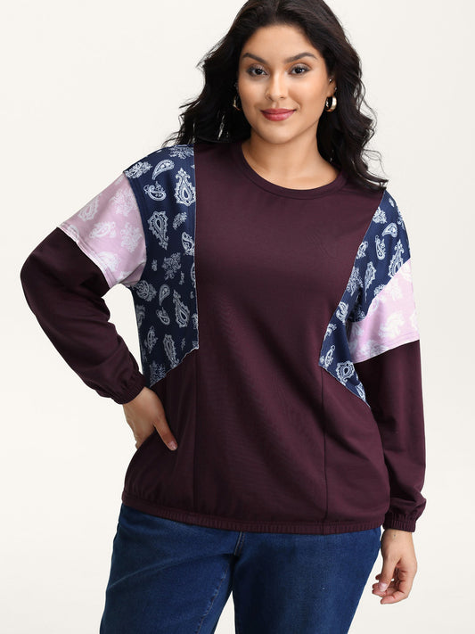 Floral Print Contrast Relaxed-Fit Sweatshirt
