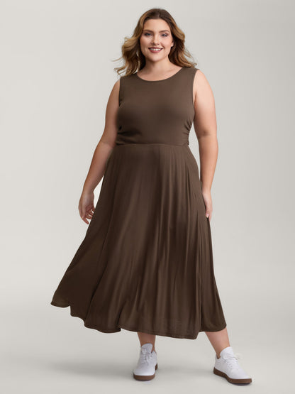Supersoft Ribbed Knit Cinched-Waist A-Line Maxi Dress