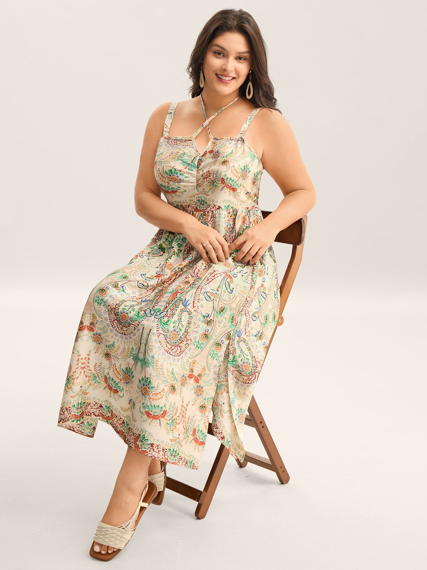 Paisley Print Halter Neck A-Line Midi Dress