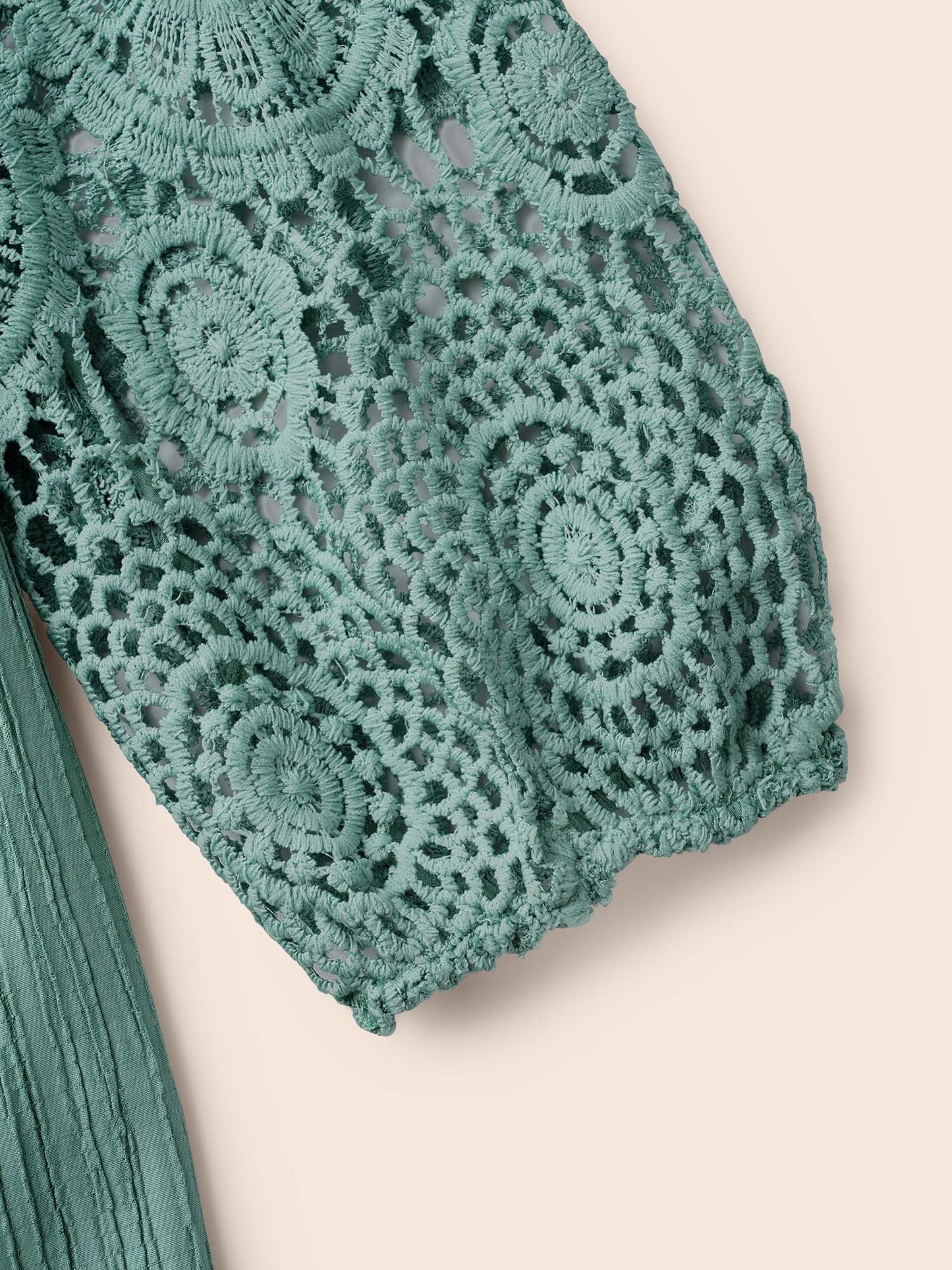 Scalloped Lace Textured Sheer Sleeve Blouse