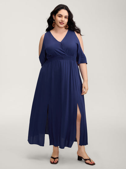 Sleeve Cut-Out Shirred Waist Maxi Dress