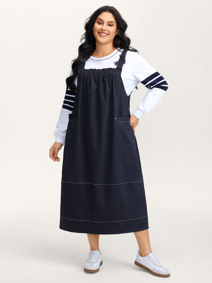 Pure Cotton Overall Adjustable Midi Dress
