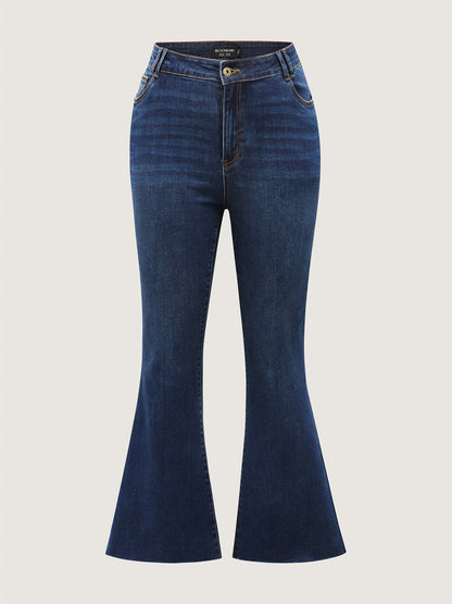 Stretchy Frayed Hem Bootcut Jeans