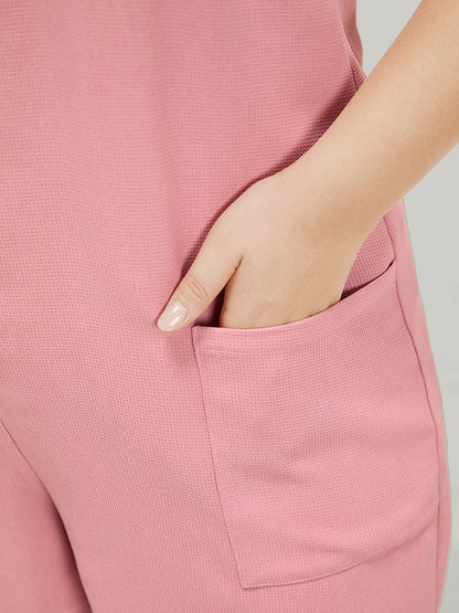 Solid Pocket Waffle Knit Button Detail Tank Romper