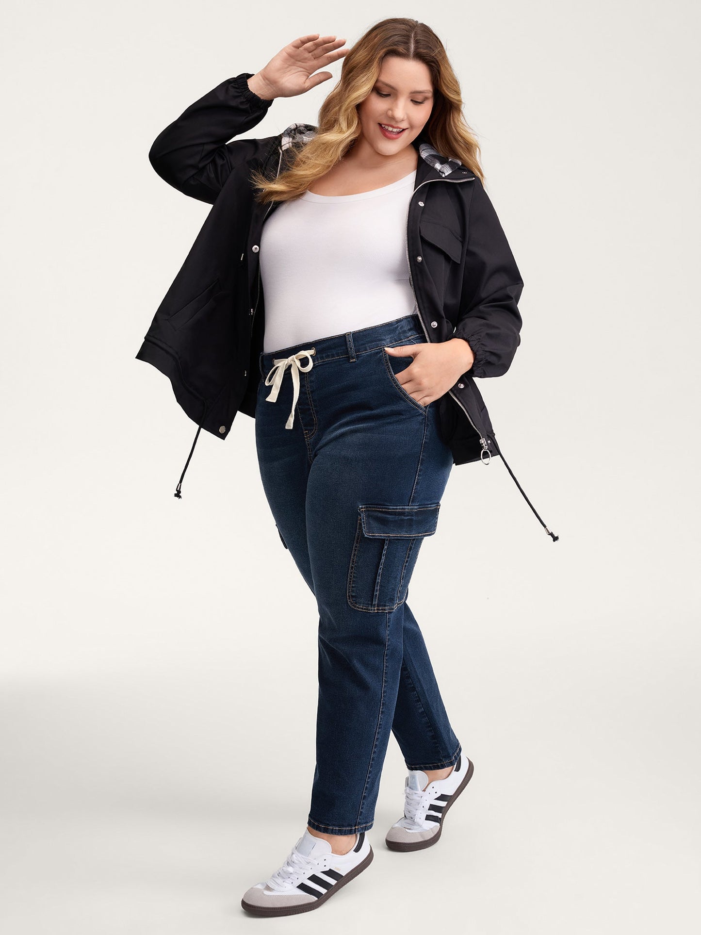 Waist Drawstring Straight-Leg Jeans