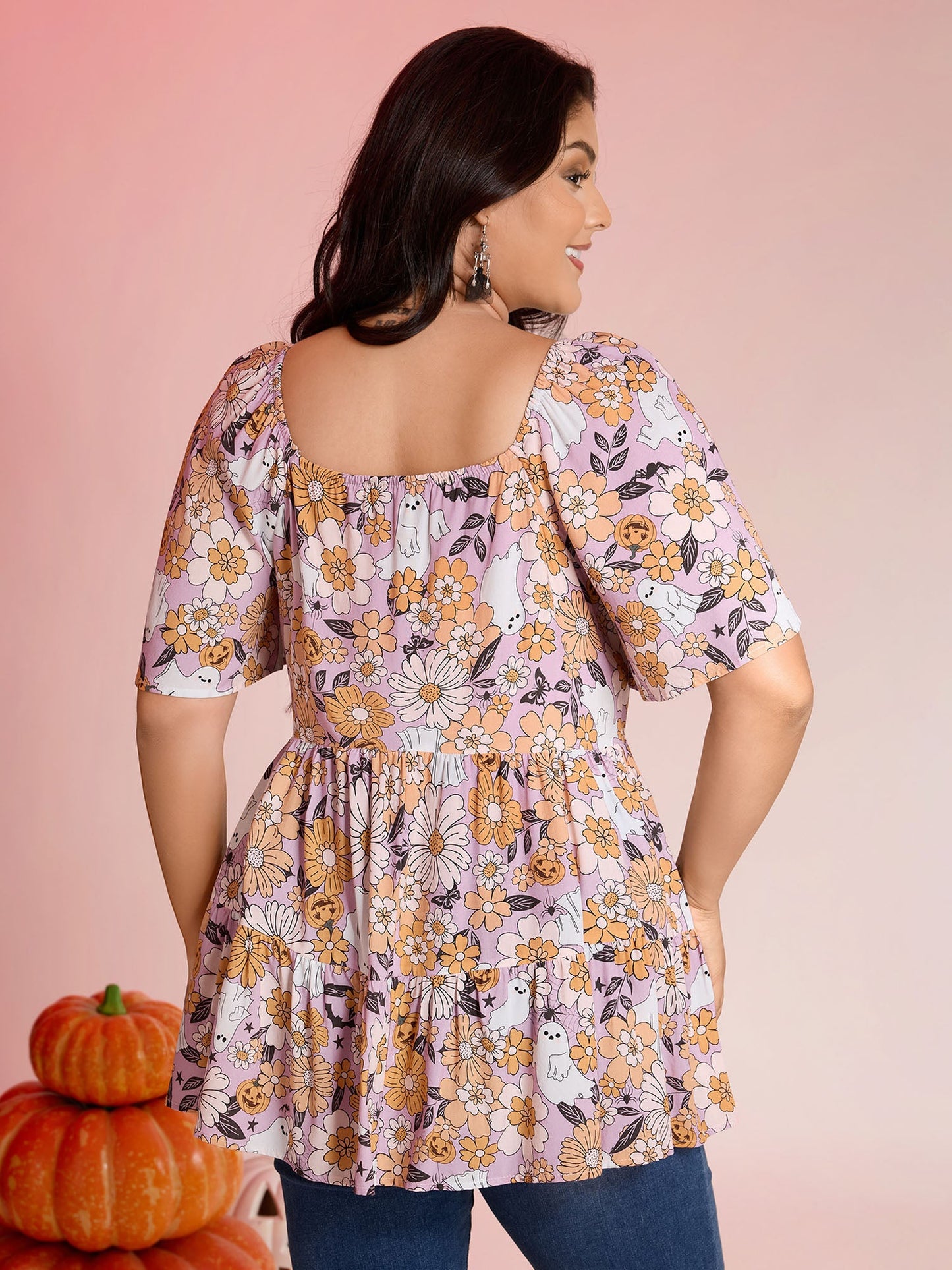 Rayon Halloween Floral Print Blouse