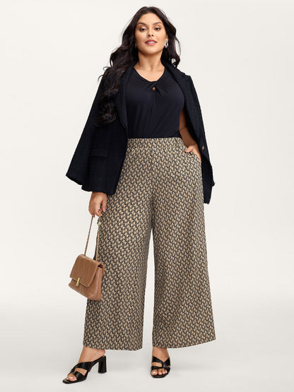 Geometric Print Stretchy Waist Wide-Leg Pants
