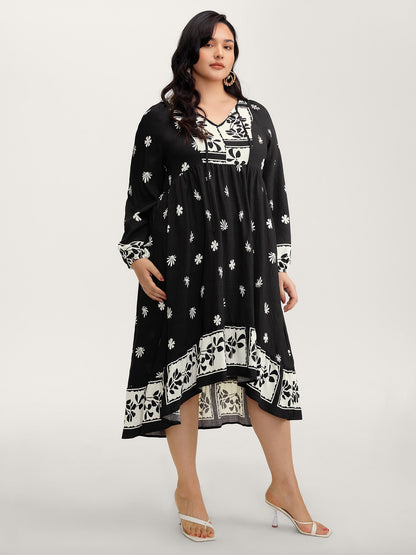 Floral Print Pockets A-Line Flowy Midi Dress