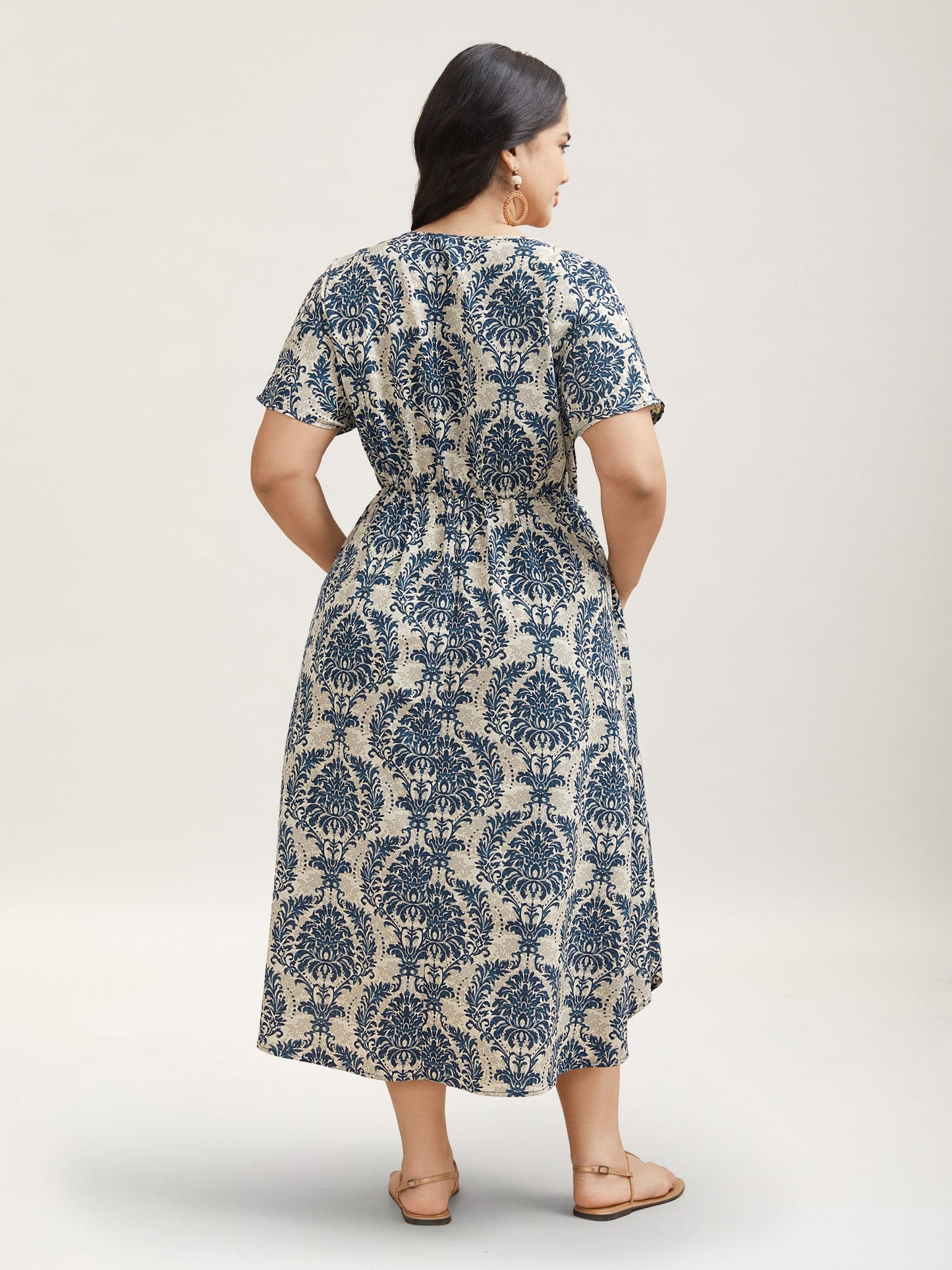 Ornate Print Curvy Hem Tied Maxi Dress