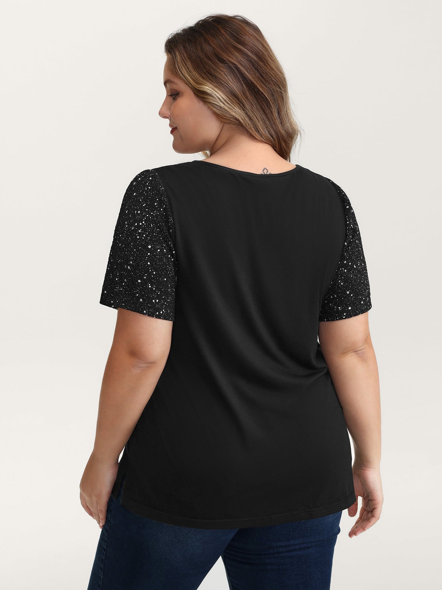 Shimmery Stretchy Spliced Fitted T-Shirt