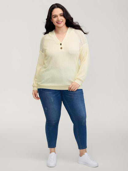 Textured Spliced Button Detail Hoodie