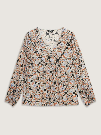 Floral Print Pleated Flowy Blouse