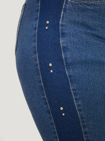 Pearl Beaded Patchwork Medium Wash Jeans