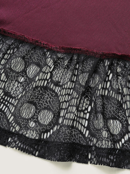 Velvet Lace Ruffled Gathered Midi Skirt