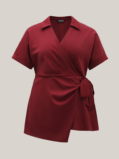 Side Knotted Collar Plain Shirt
