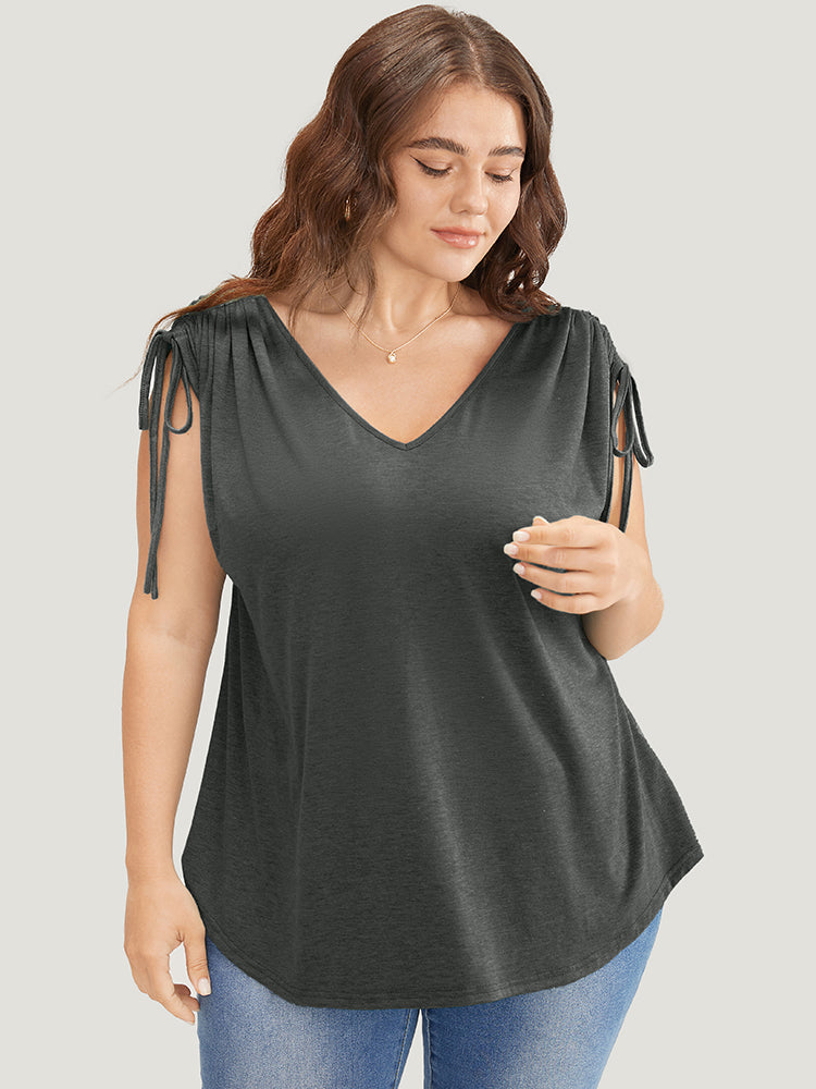 Solid Drawstring Dolman Sleeve T-shirt