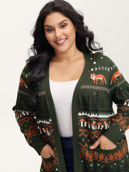 Fox in Forest Contrast Knit Cardigan