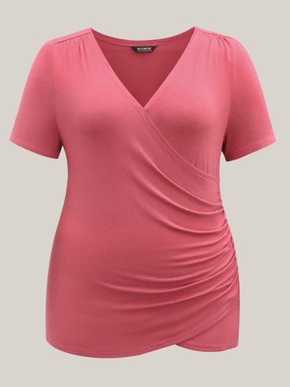 Supersoft Wrap Fitted Plain Knit Top