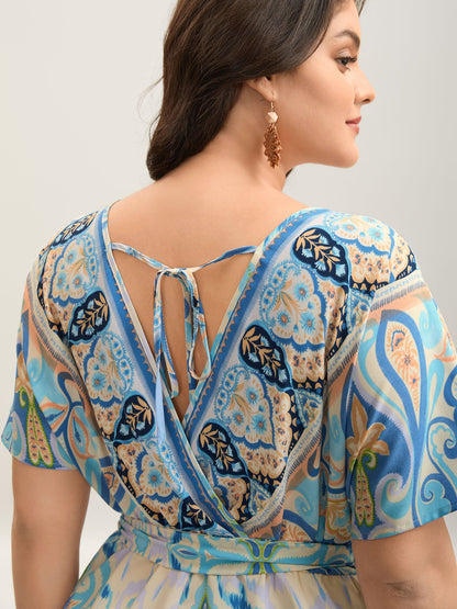 Boho Print Tie-Waist Pockets Romper